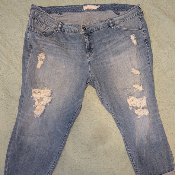 torrid Denim - Torrid Medium Blue Ripped Boyfriend Jeans With Lace Detail